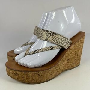 K Jacques St Tropez Wedge Slide Sandals US 7.5 Cork Snakeskin Thong Strap Shoes